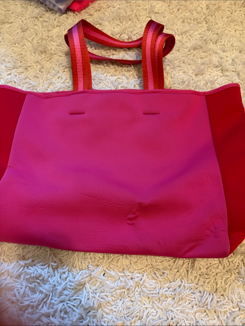 summersalt Hot Pink Neoprene Tote with Striped Handles